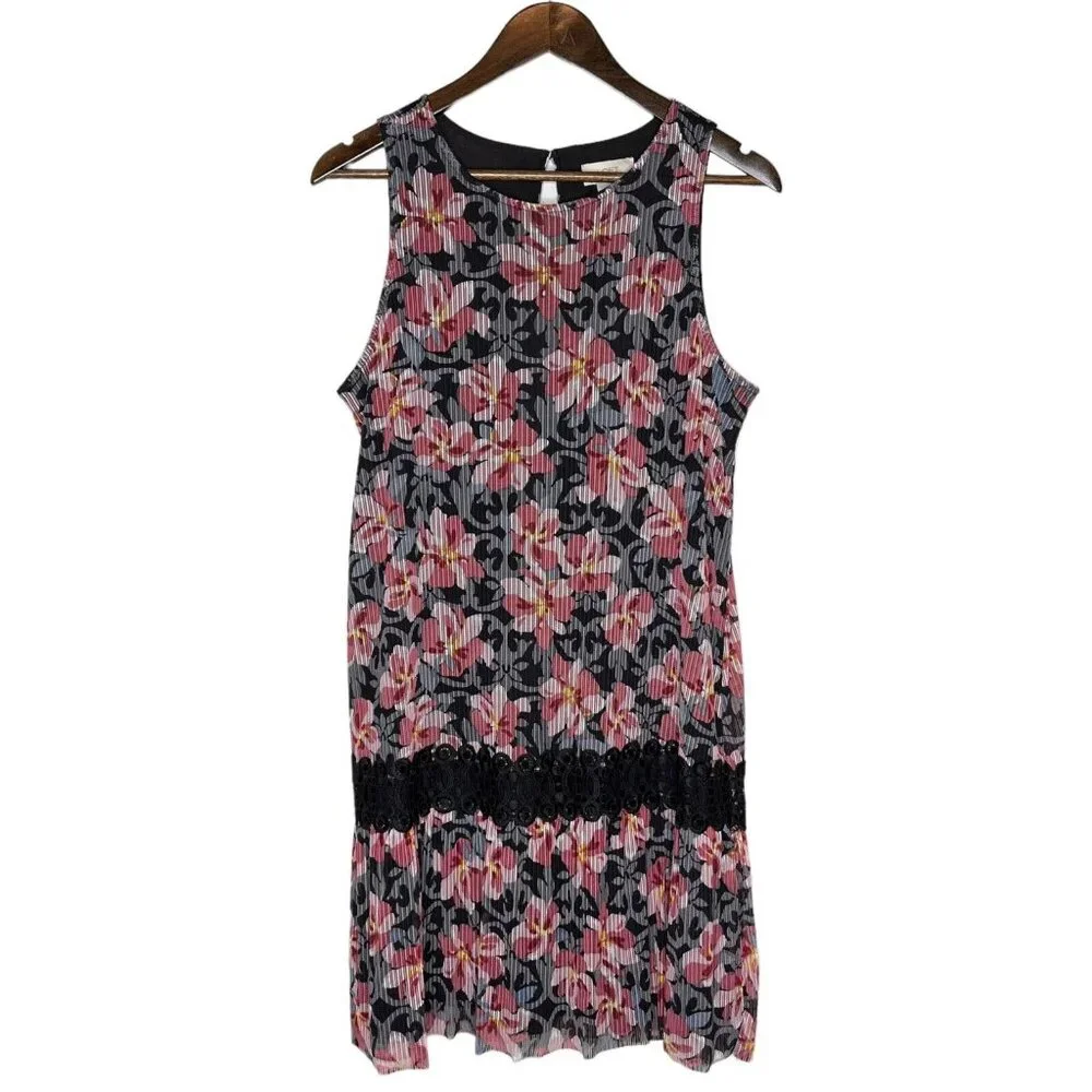 Loft Outlet NWT Pink and Black Floral‎ Mini Dress Size 10